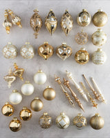 Kit 32 Enfeites para Árvore de Natal Dourado, Champagne e Branco – Bolas e Pendentes Decorativos