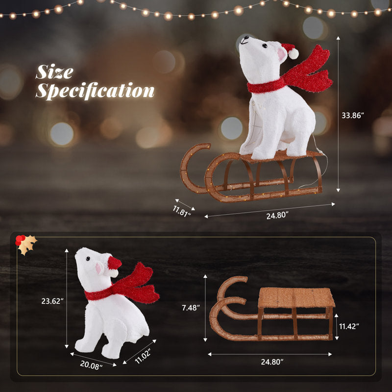 Urso Polar no Trenó Iluminado com 104 LEDs – 85 cm — imagem 3