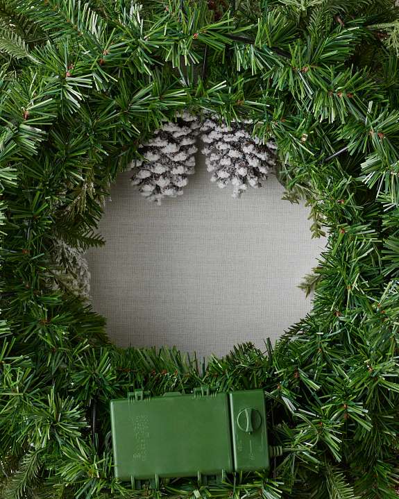 Guirlanda de Natal 90 cm com LED, Pinhas Nevadas e Folhagens Verdes
