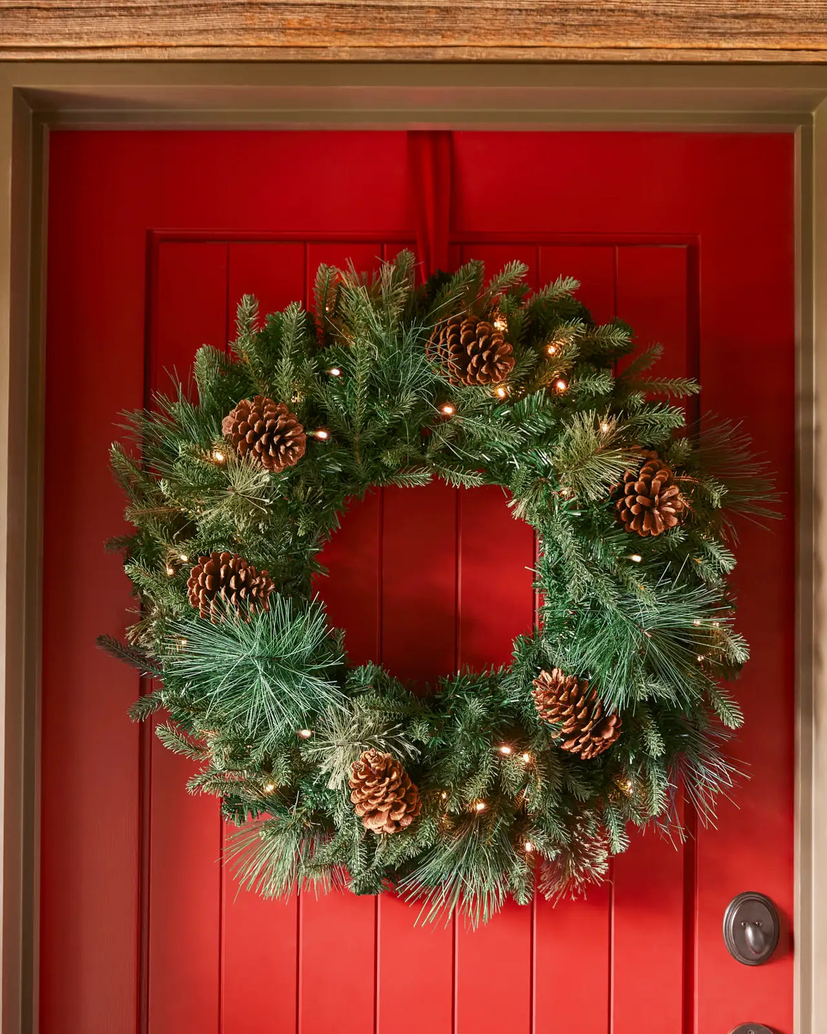 Guirlanda de Natal 90 cm com LED, Pinhas e Folhagens Verdes
