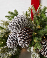Guirlanda de Natal 90 cm com LED, Pinhas Nevadas e Folhagens Verdes