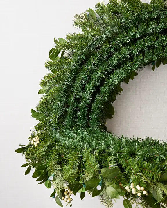 Guirlanda de Natal 90 cm com LED, Folhagens Verdes e Mini Frutas Claras