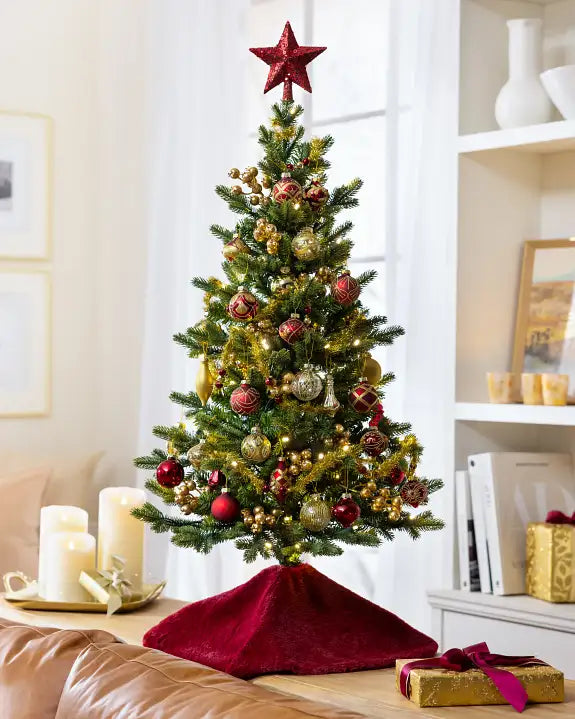 Mini Árvore de Natal 90 cm Encanto Imperial Vermelho & Dourado com Luzes LED