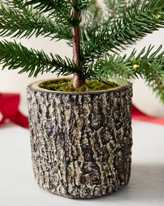 Trio de Mini Árvores de Natal Bosque Encantado Vasos Rústicos com Luzes LED