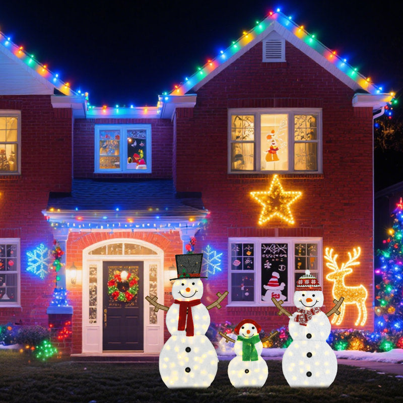 Família de Bonecos de Neve 2D com 130 LEDs – Kit com 3 Peças