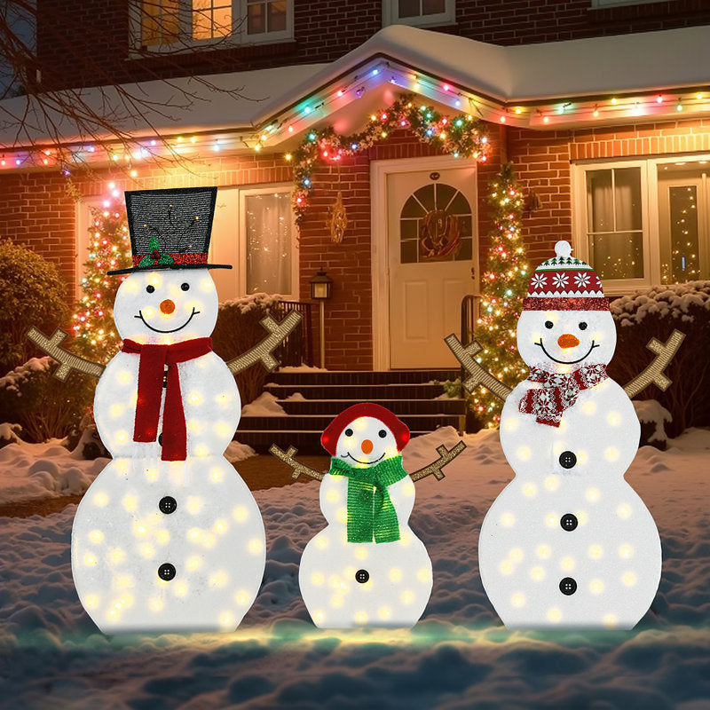 Família de Bonecos de Neve 2D com 130 LEDs – Kit com 3 Peças — imagem 1