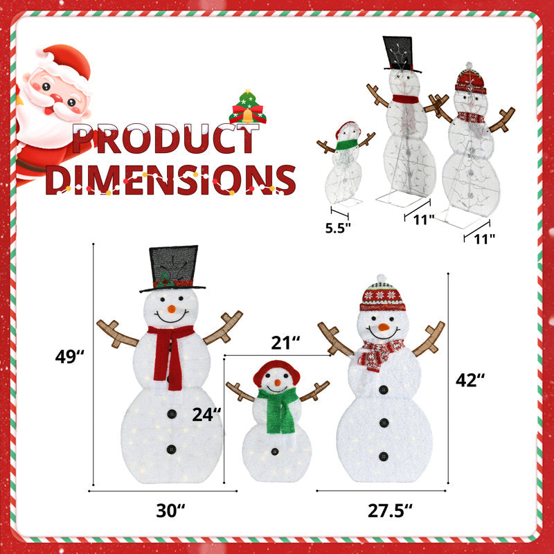 Família de Bonecos de Neve 2D com 130 LEDs – Kit com 3 Peças — imagem 3