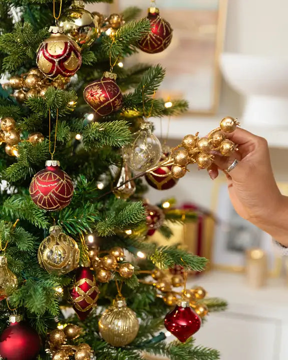 Mini Árvore de Natal 90 cm Encanto Imperial Vermelho & Dourado com Luzes LED