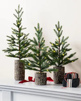 Trio de Mini Árvores de Natal Bosque Encantado Vasos Rústicos com Luzes LED