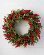 Guirlanda de Natal 90 cm com LED, Folhagens Verdes e Frutas Vermelhas