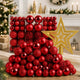Kit 100 Bolas de Natal Vermelhas 3 cm, 4 cm e 6 cm + Ponteira Estrela + Maleta Organizadora