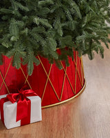 Saia Rígida para Árvore de Natal Tambor Vermelho com Detalhes Dourados