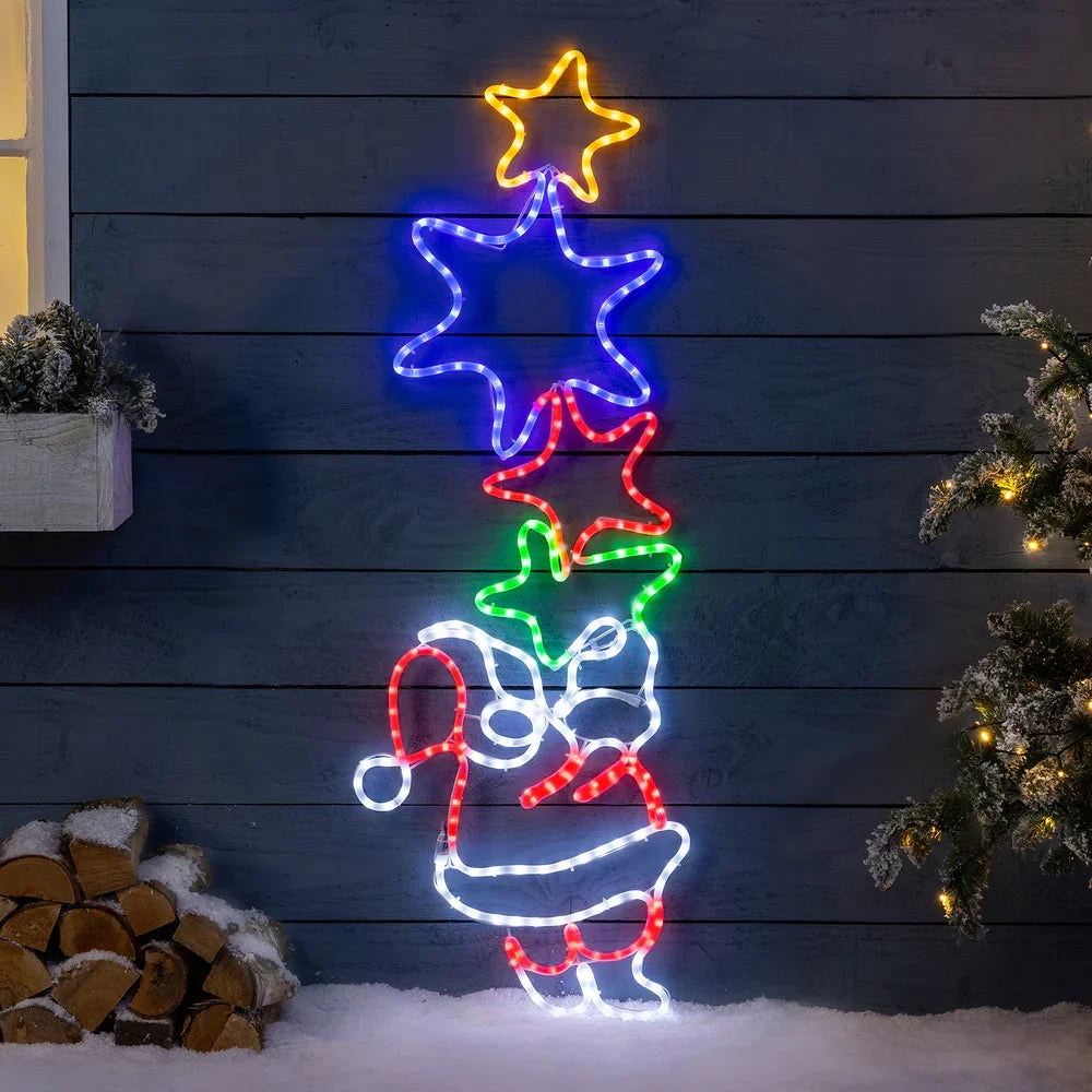 Luminária de parede Papai Noel e Estrela com LED