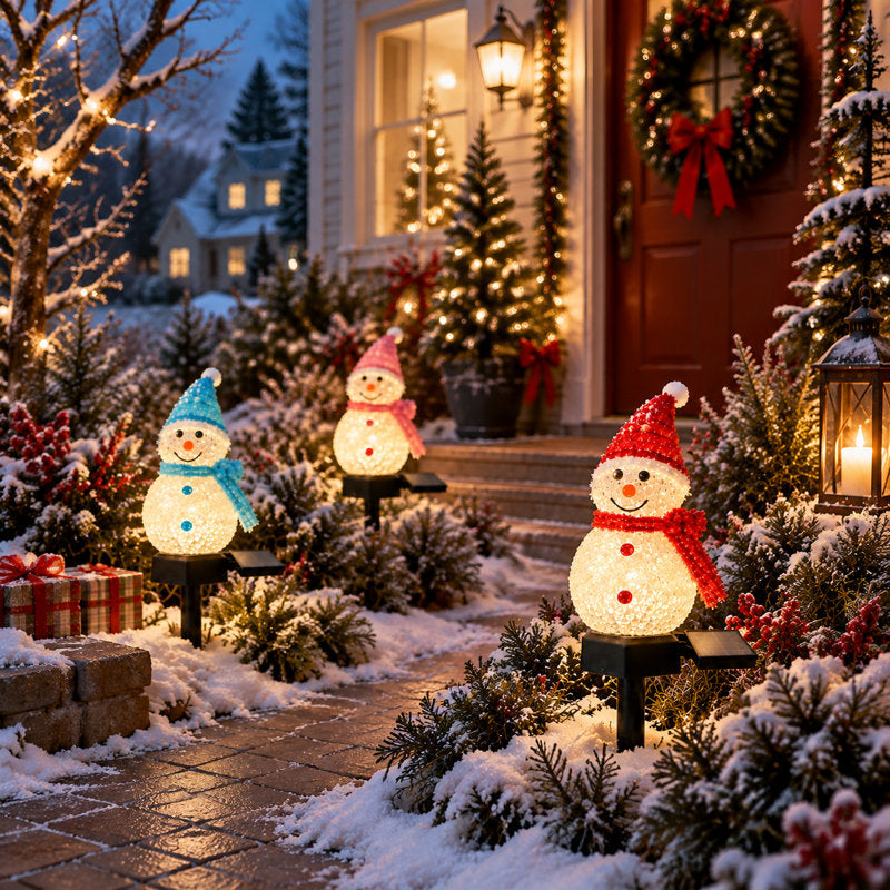 Bonecos de Neve Solares com LED para Jardim – Kit com 4 Peças — imagem 2