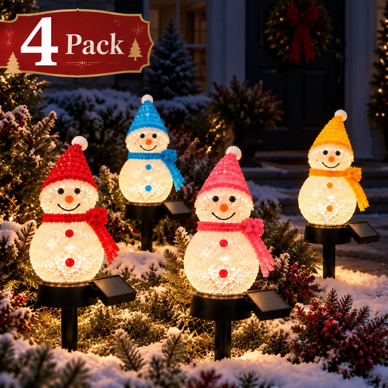 Bonecos de Neve Solares com LED para Jardim – Kit com 4 Peças — imagem 1