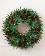 Guirlanda de Natal 90 cm com LED, Pinhas e Folhagens Verdes