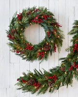 Guirlanda Pinhas e Bagas de Natal Com LED 90 cm