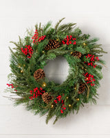Guirlanda Pinhas e Bagas de Natal Com LED 90 cm