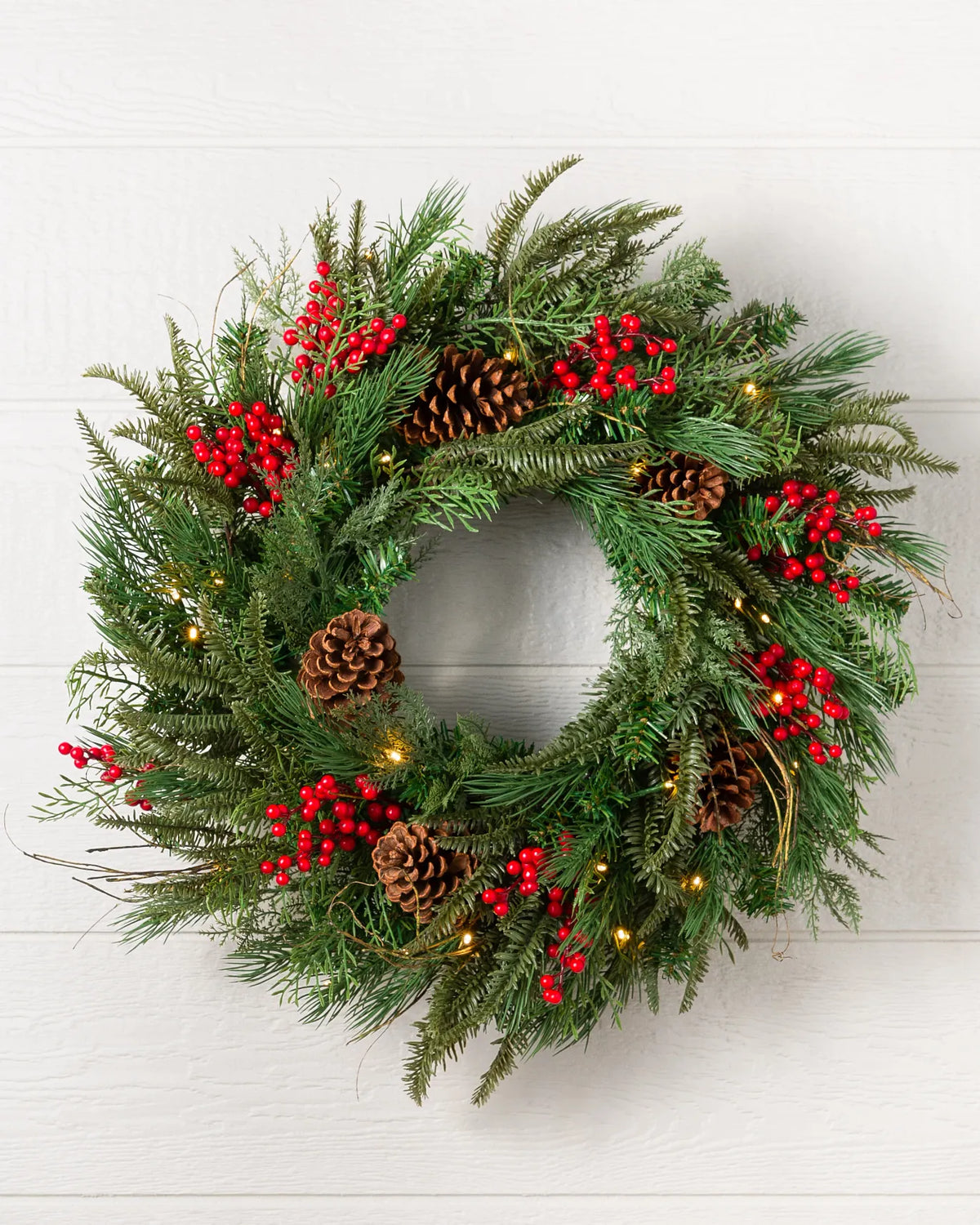 Guirlanda Pinhas e Bagas de Natal Com LED 90 cm