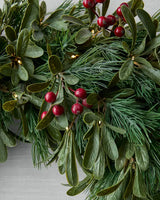 Guirlanda de Natal 90 cm com LED, Folhagens Verdes e Frutas Vermelhas