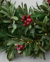 Guirlanda de Natal 90 cm com LED, Folhagens Verdes e Frutas Vermelhas