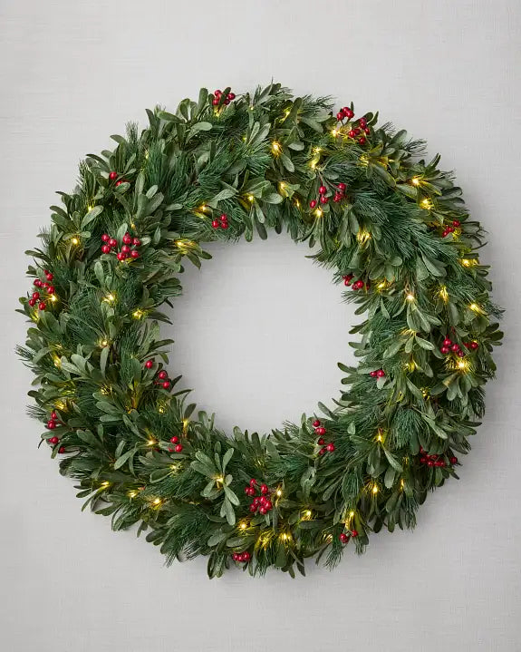 Guirlanda de Natal 90 cm com LED, Folhagens Verdes e Frutas Vermelhas